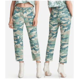 NEW Mother The Shaker 24 Chop Crop Linen Blend Pants Blue Green Camo Utility C19